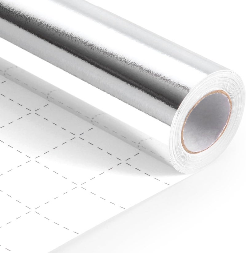 Donyang Silver Wrapping Paper, 17inch x 33ft Solid Color Metallic Lustre Paper, Silver Gift Wrapping Paper with Grid Cutting Lines Perfect for Birthday, Wedding, Valentine's Day, Christmas, Baby Shower - Image 1